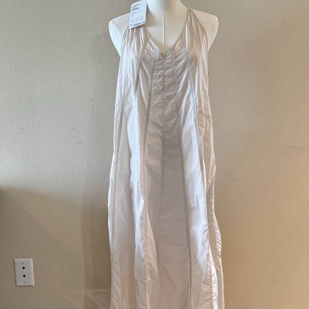 NWT Athleta Canopy Parachute Maxi Dress XS Ivory Beige Pockets Minimalist Travel